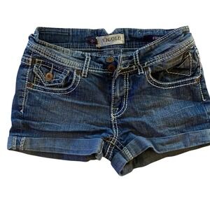 VIGOLD Womens Blue Denim Shorts White Stitching Cuffed Hem Size 0